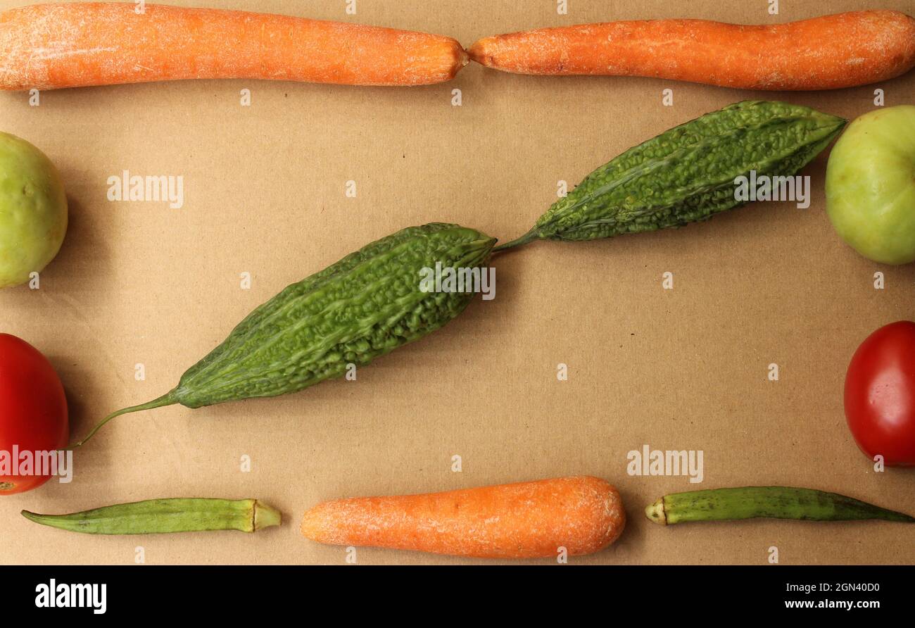 Frame created with colorful raw vegetables Stock Photo