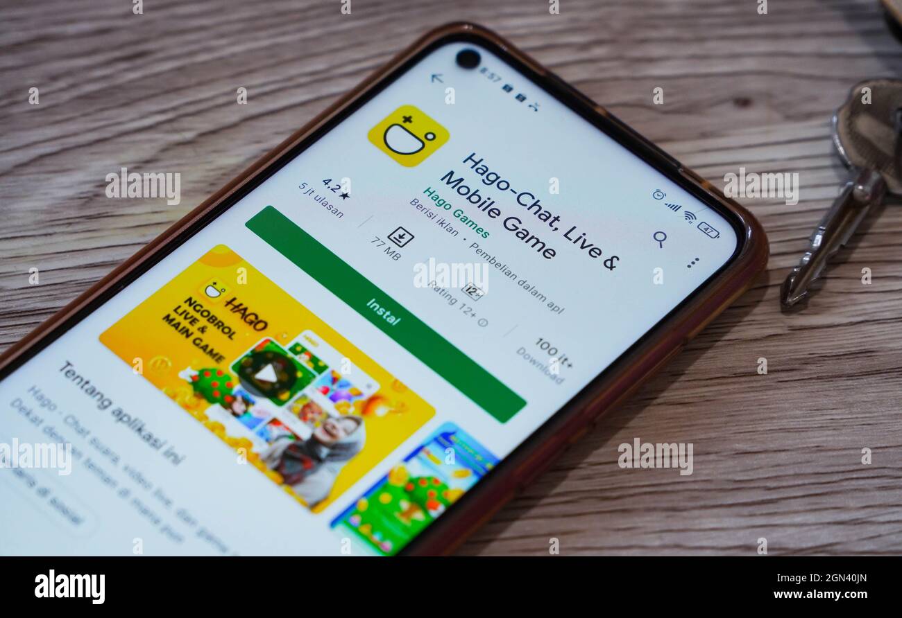 Jakarta, Indonesia-September 17th 2021: Hago Chat Live and mobil Game Apps on the phone Screen on September 17th 2021. in Jakarta Indonesia. Stock Photo