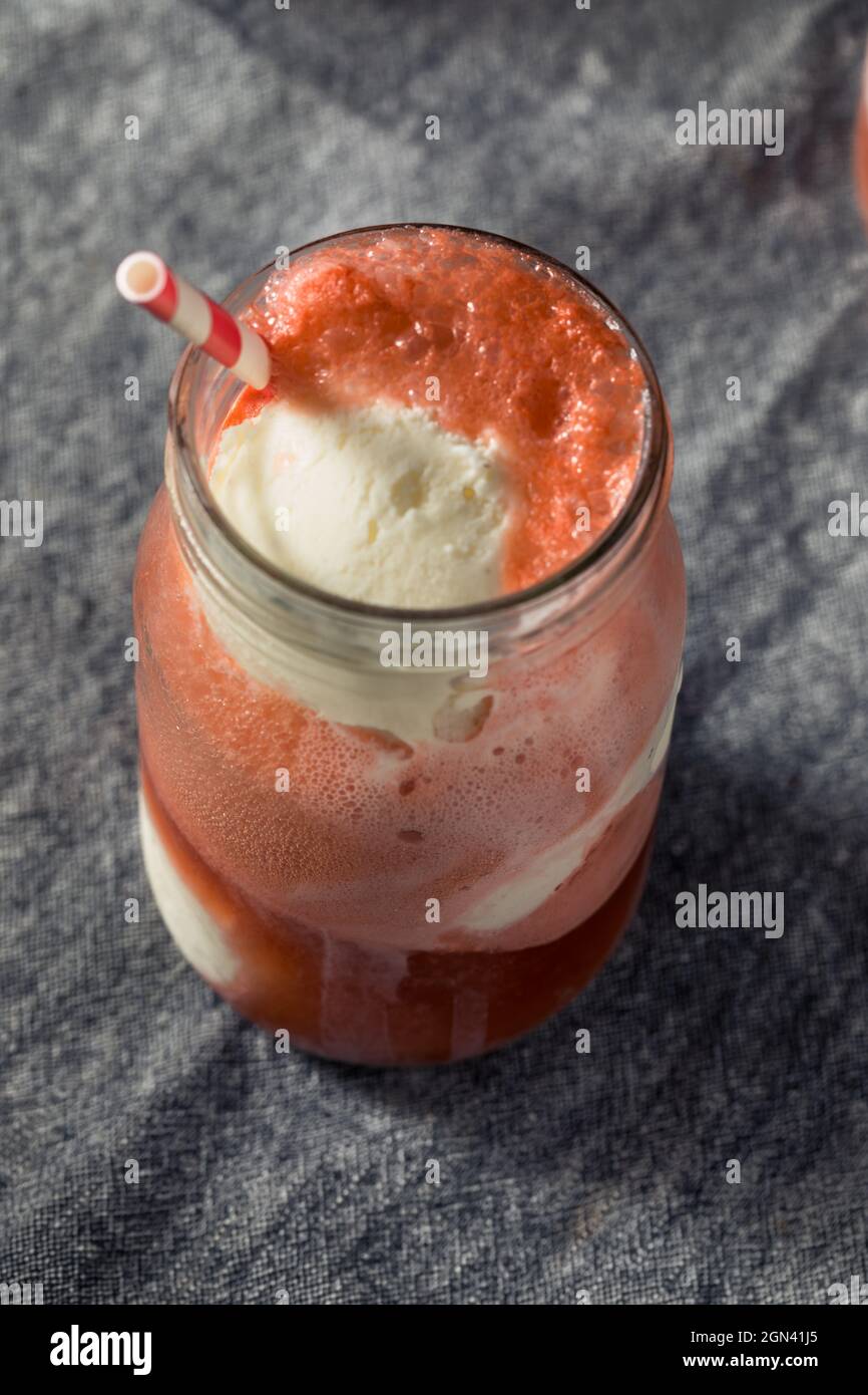 Cold Cherry Cola Ice Cream Float with a Straw Stock Photo