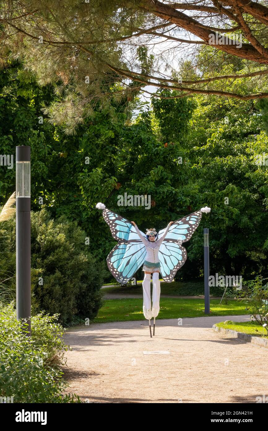 Frankfurt - Main, Germany - September 13th 2021: A german photographer visiting the so called Palmengarten, a botanical garden at a sunny day. Stock Photo