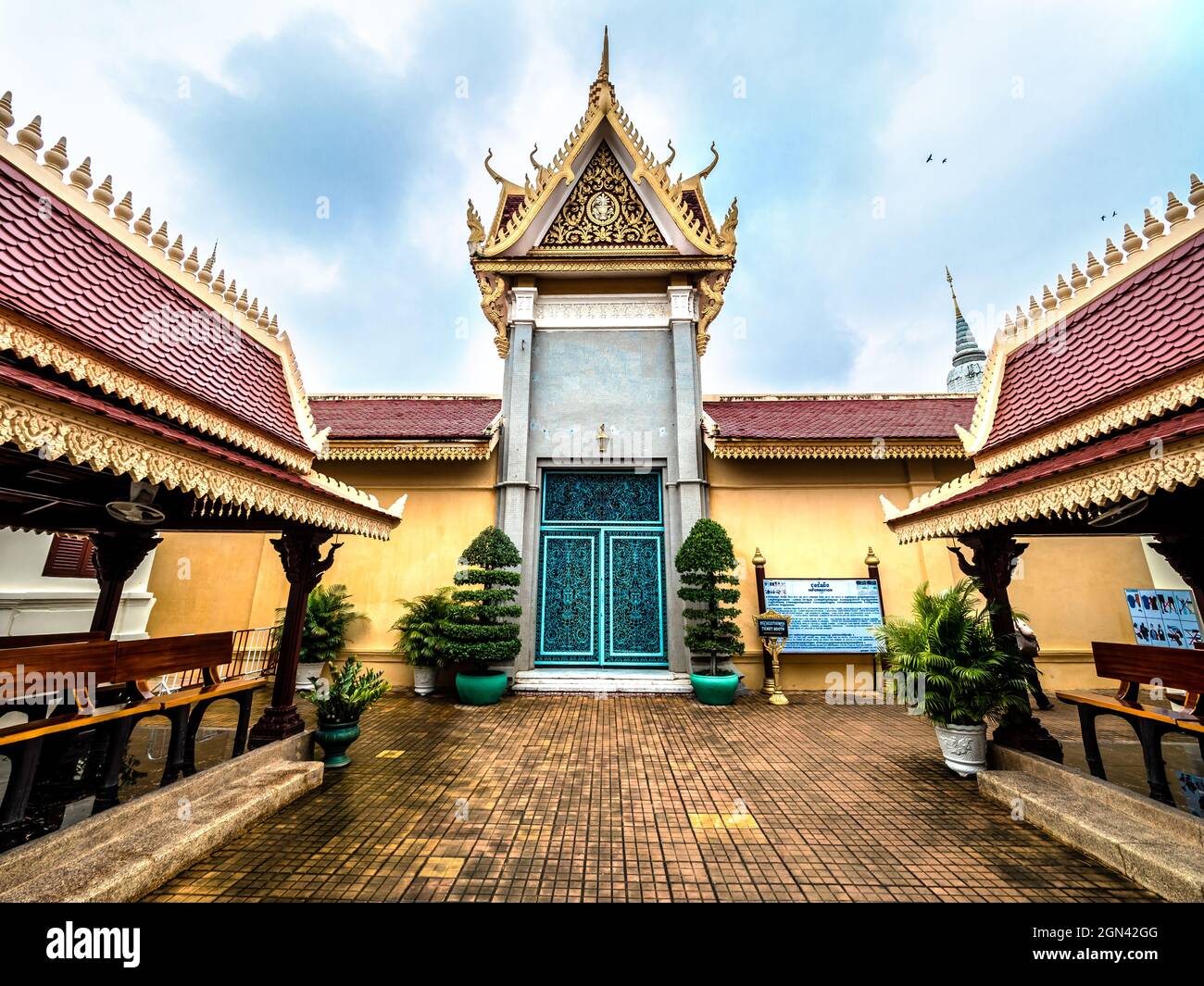 Phnom Penh, Cambodia, Asia - November 13, 2019: Interior garden of the Royal Palace built in Mongolian style architecture Stock Photo