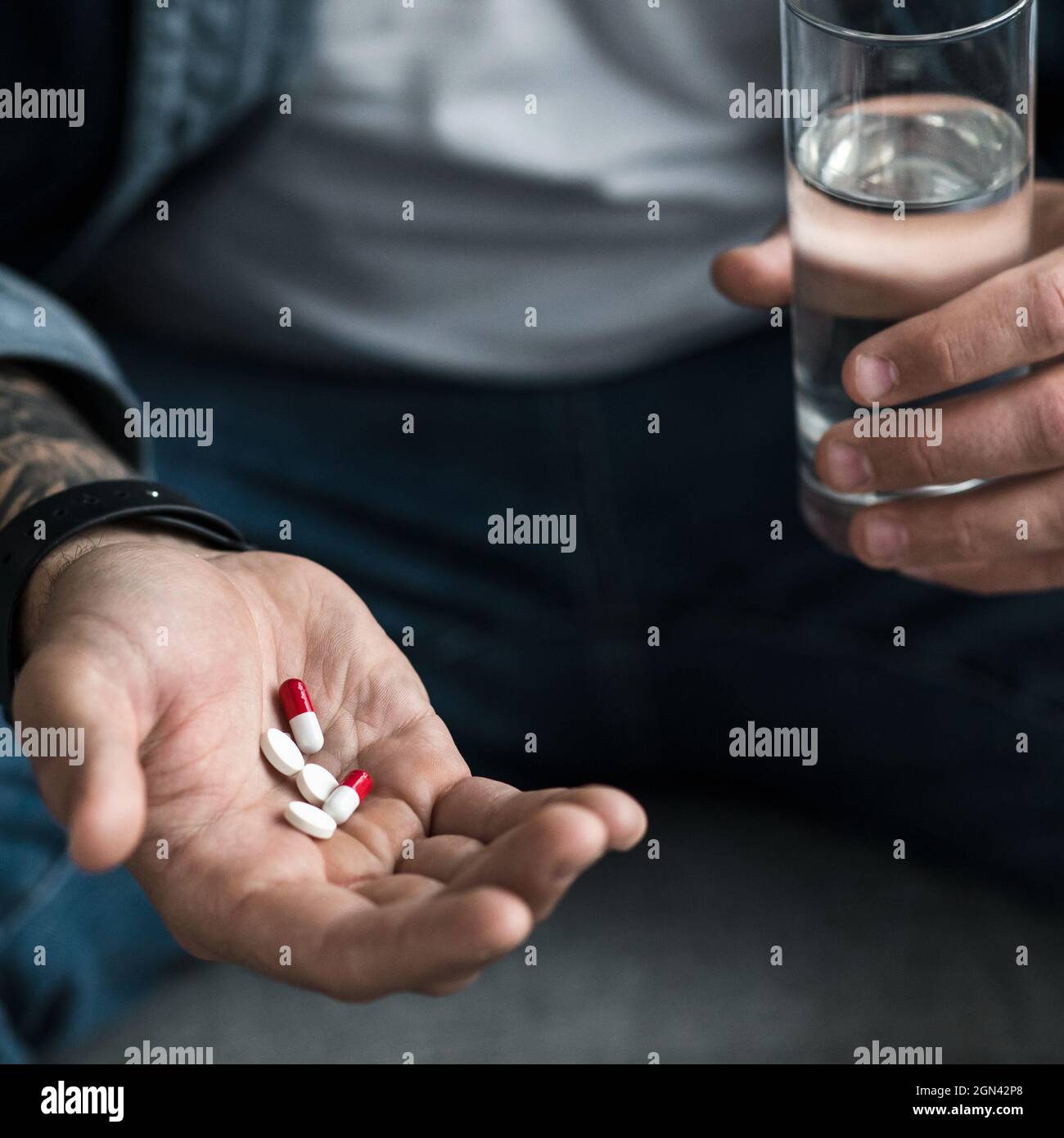 Pain relievers, antidepressants, patient suffering from ache Stock