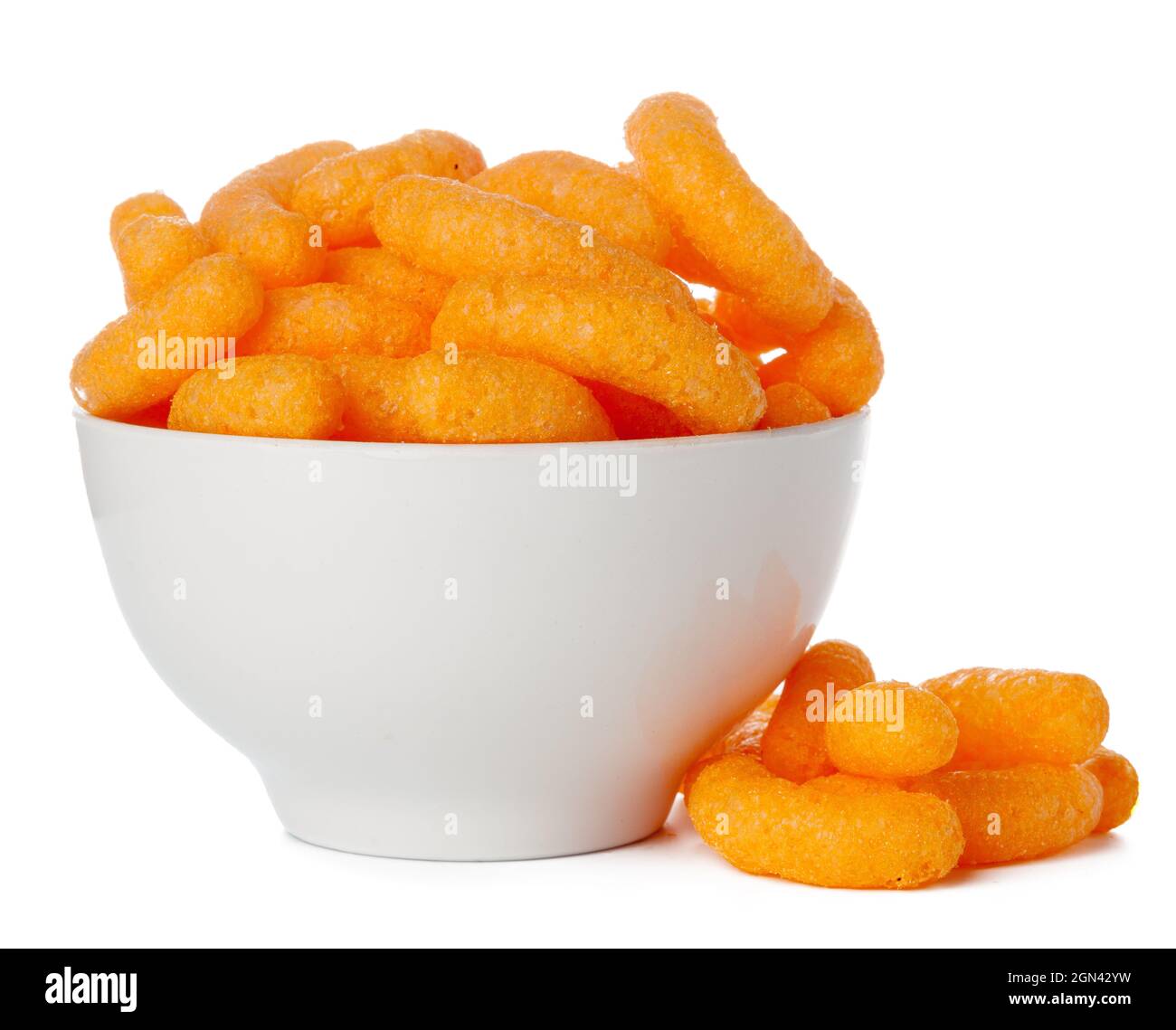 Close up cheese puff balls isolated on white Stock Photo - Alamy