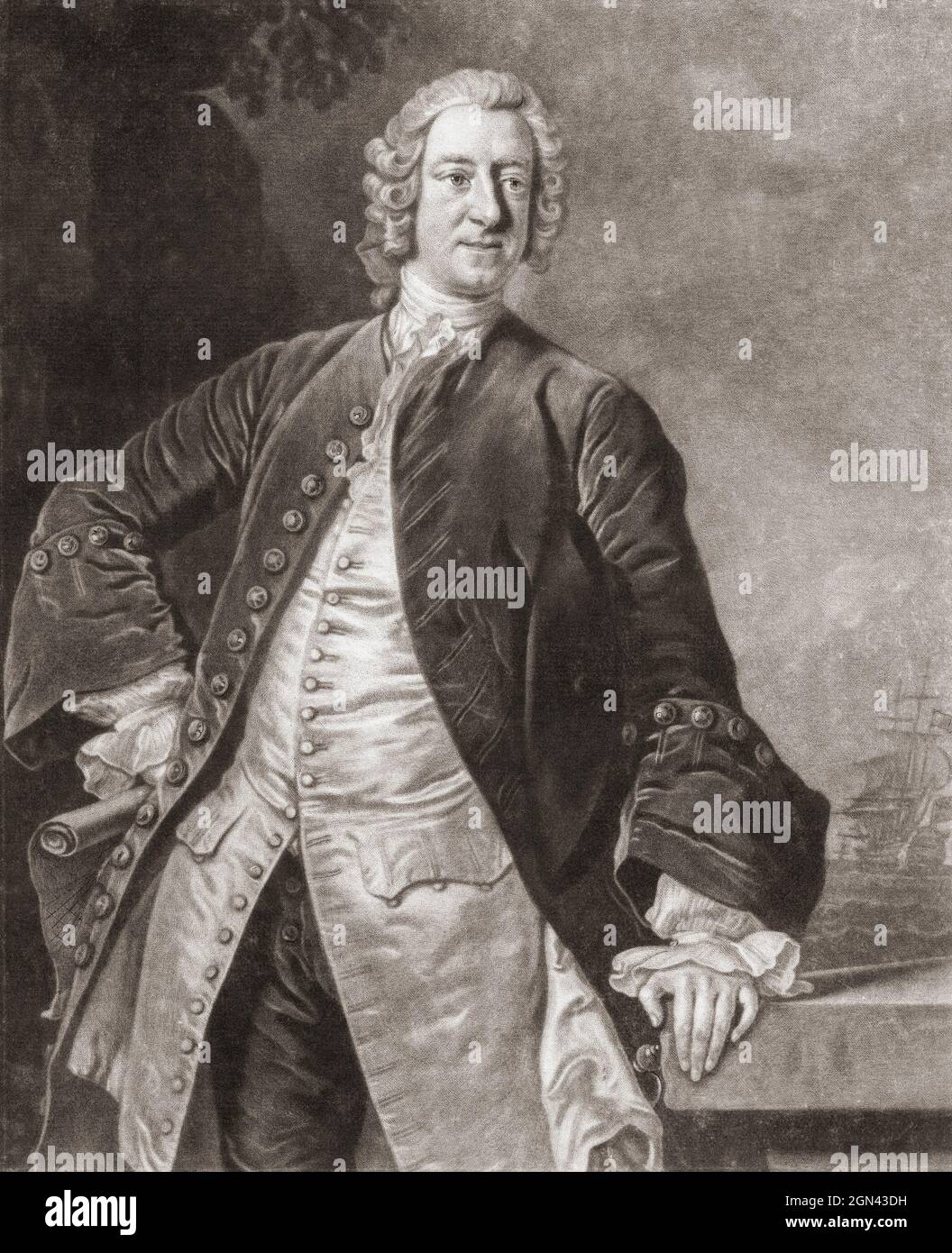 Edward Boscawen, 1711- 1761.  British Admiral and member of parliament. After an 18th century work by Allan Ramsay. Stock Photo