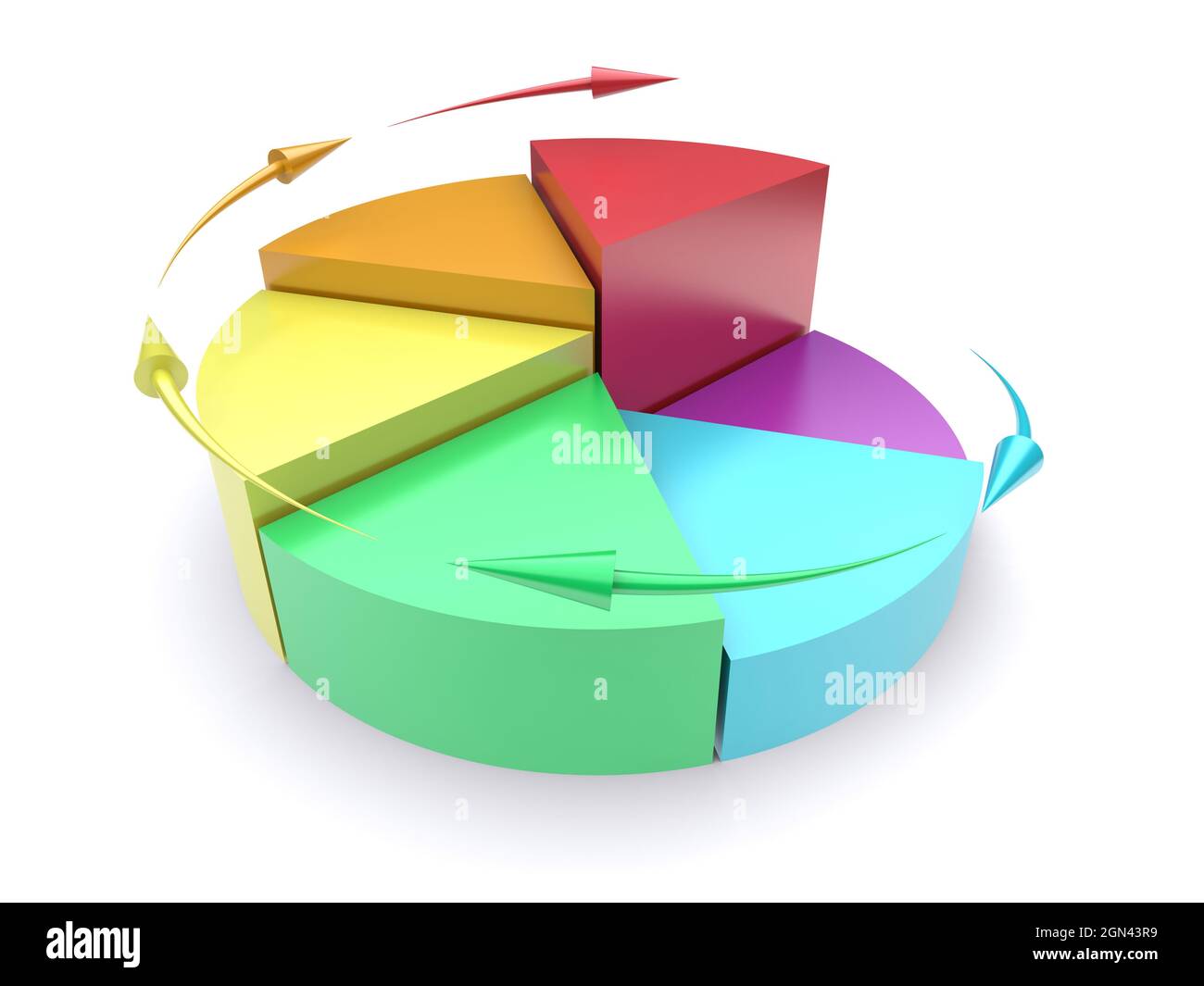 Coloured pie chart on a white background. 3d rendered image Stock Photo