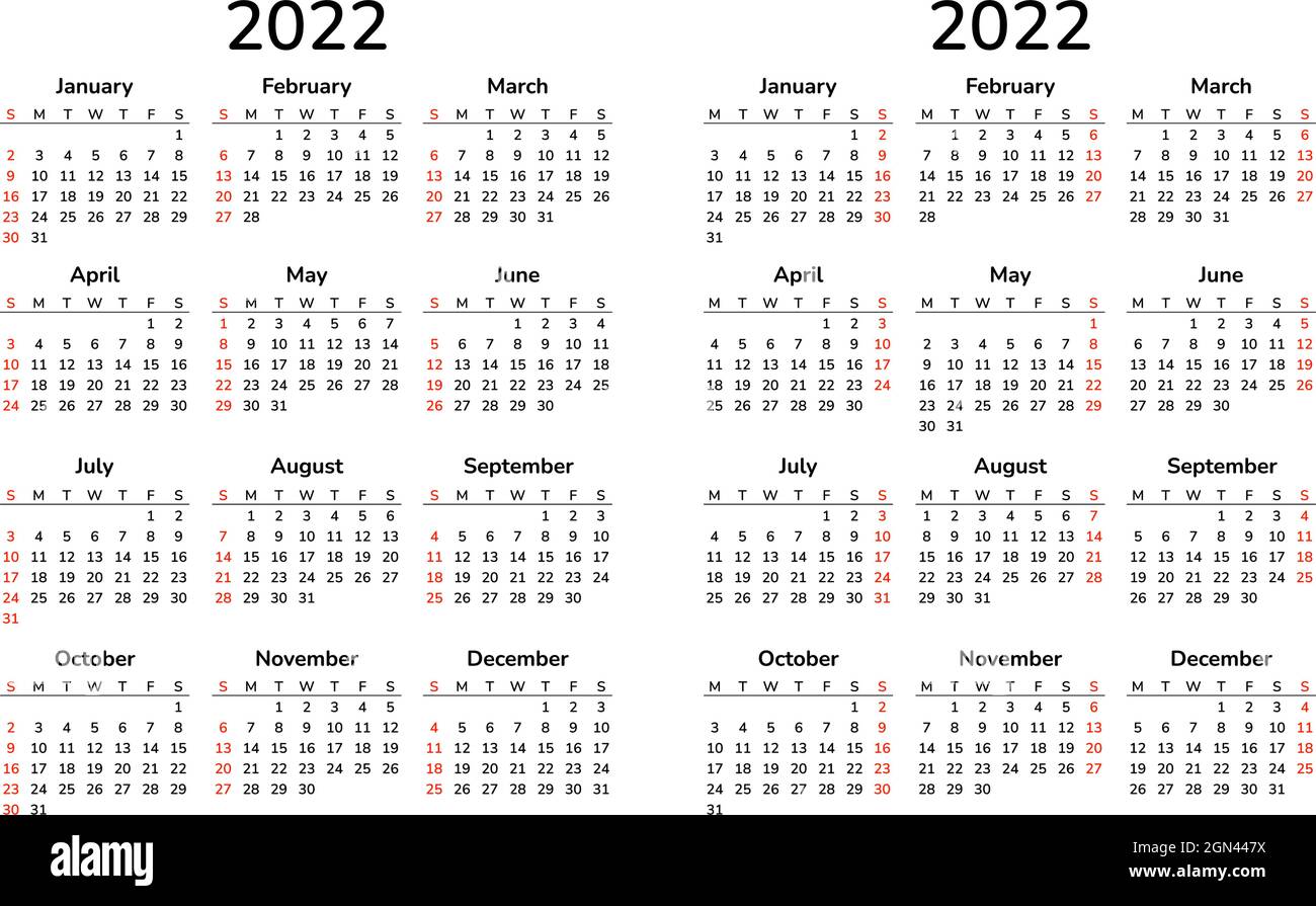 Vertical Calendar 2022. Happy New Year. Vector Template. Wall A4 Pocket Desk Table Calendar. Week Starts On Monday. Week Starts On Sunday Stock Vector Image & Art - Alamy