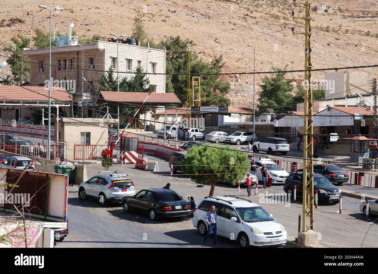 Masnaa border crossing checkpoint, Majdal Anjar, Bekaa Governorate, Lebanon, seen on September 21, 2021. Masnaa is an international authorized border crossing station between Lebanon and Syria. Lebanon has four official crossing checkpoints on Syrian border: Arida, Aboudieh, Ka'a and Masna'a. The Lebanon/Syria border is 394 km (245 miles) long and runs from the Mediterranean coast in the North to the tripartite border with Israel in the South. The border region with Syria is widely affected by smuggling, illegal entries and the spillovers from the Syrian Civil War. (Elisa Gestri/ Sipa USA) Stock Photo