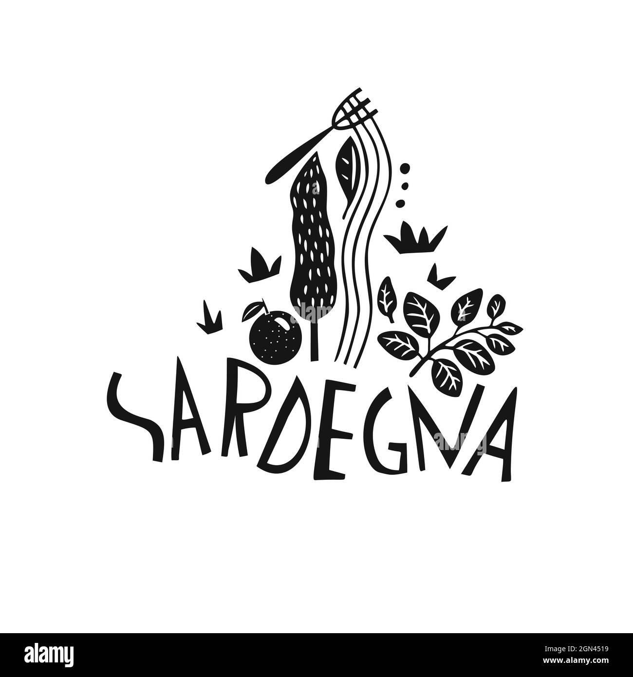 Vector hand drawn Italy label. Travel illustration of Sardinia. Hand