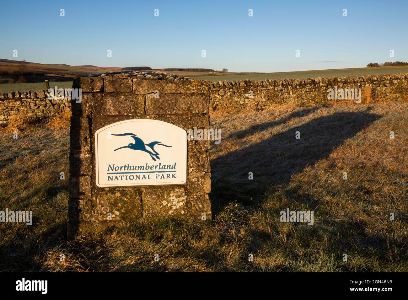 Northumberland national park sign, Northumberland, UK Stock Photo Alamy