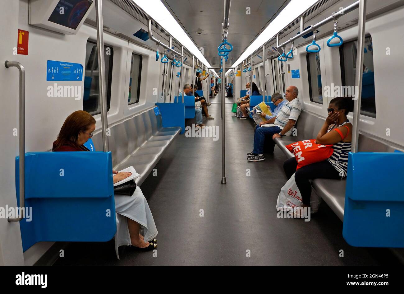 RIO DE JANEIRO, BRAZIL - AUGUST 2, 2017: Passengers in the Rio subway towards Barra da Tijuca Stock Photo