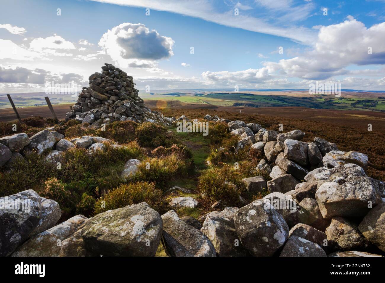 Darden pike cairn, Northumberland national park, UK, Stock Photo