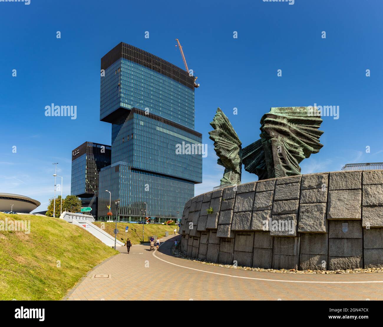 A picture of the Silesian Insurgents' Monument and the .KTW building complex. Stock Photo