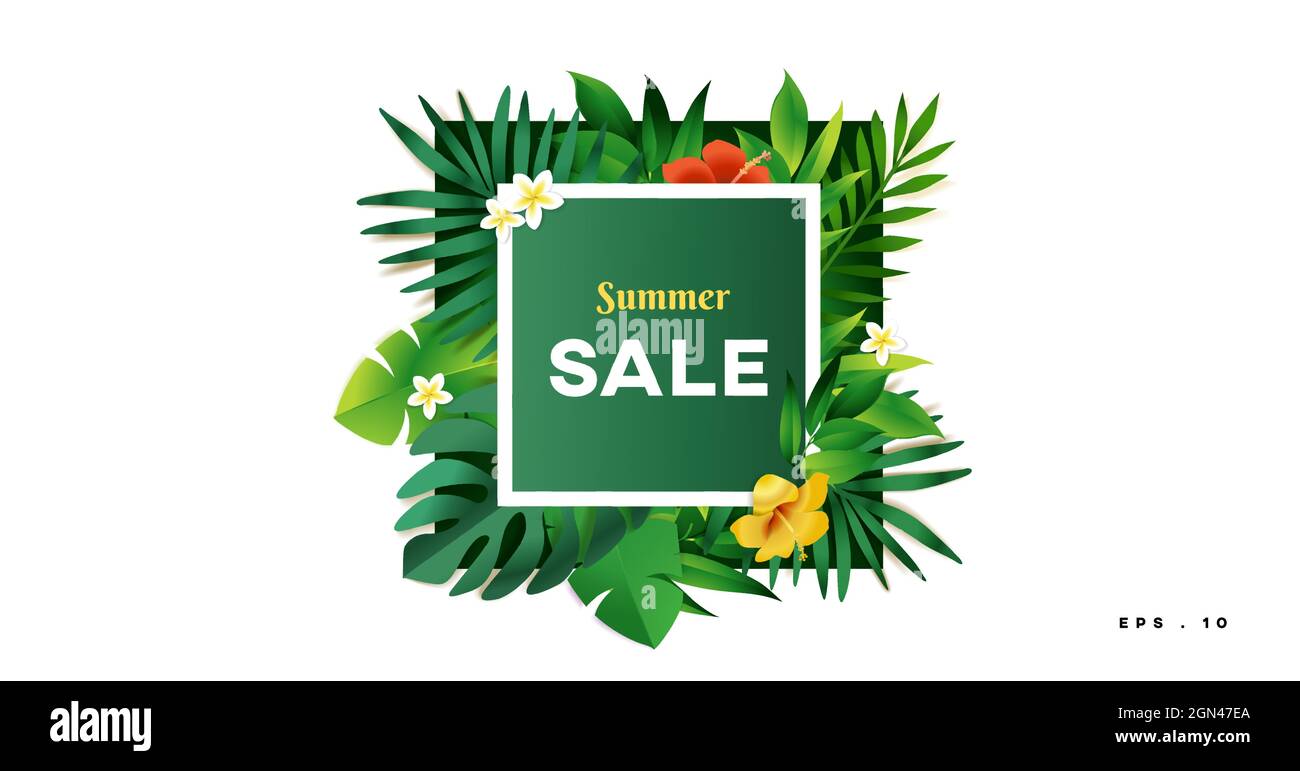 summer sale tropical background vector illustration, Exotic tropical ...