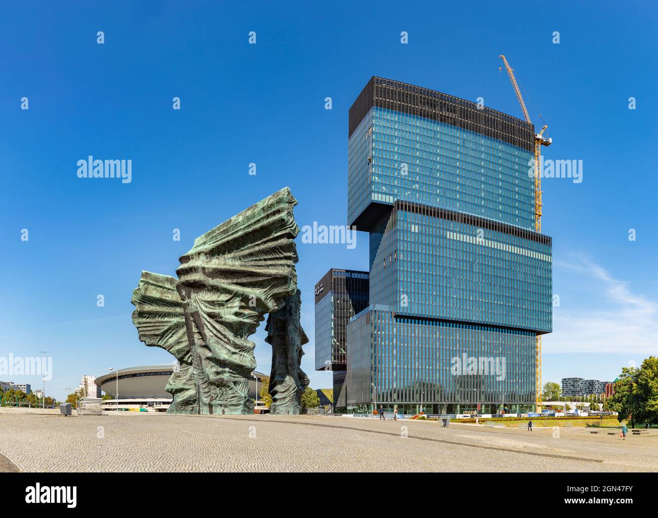 A picture of the Silesian Insurgents' Monument and the .KTW building complex. Stock Photo