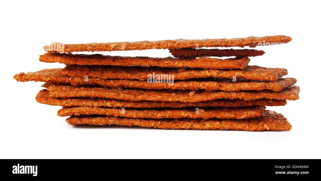 Dried bread crisps isolated on white background Stock Photo