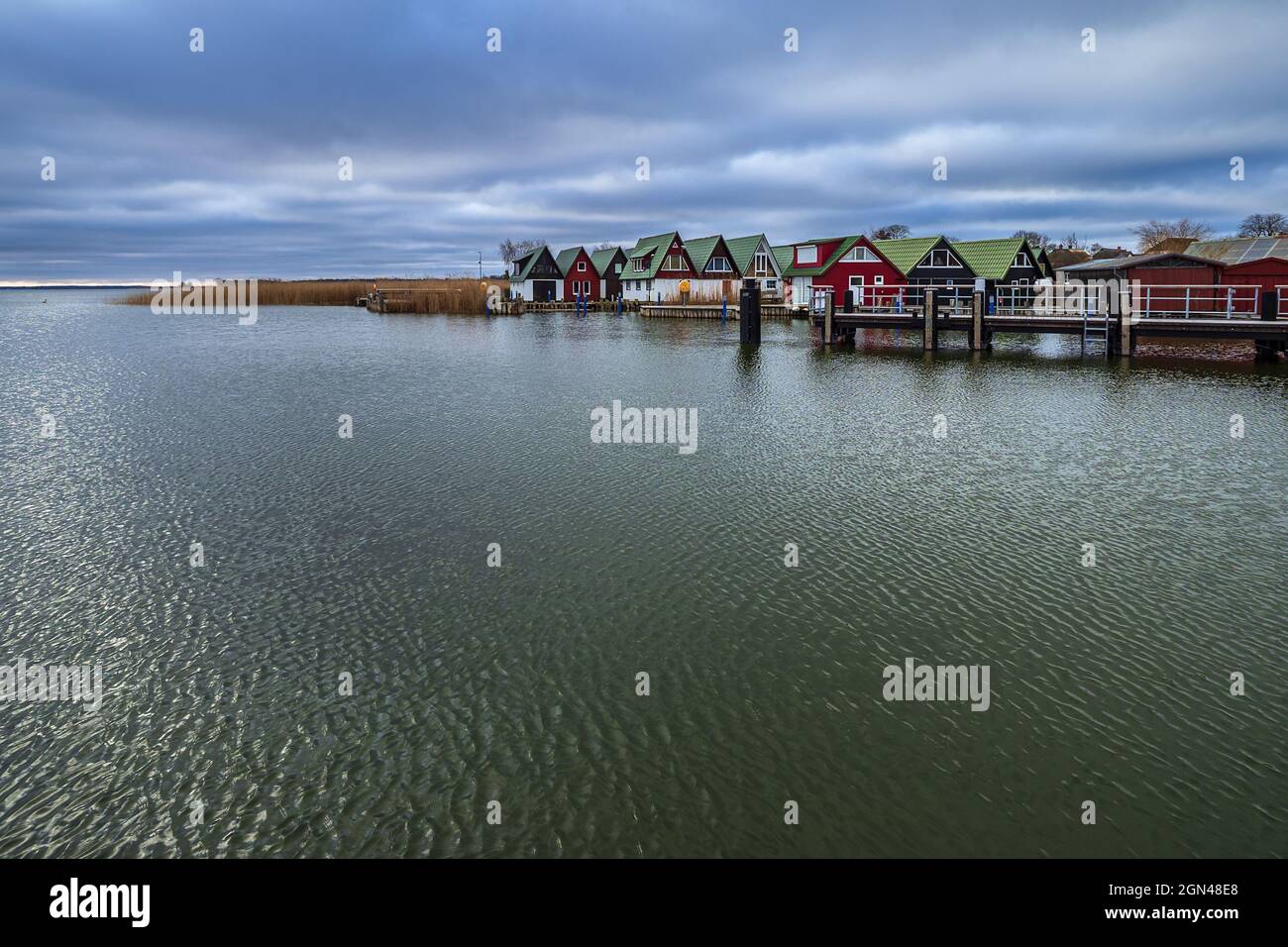 Boathouses in the port of Ahrenshoop, Germany. Stock Photo