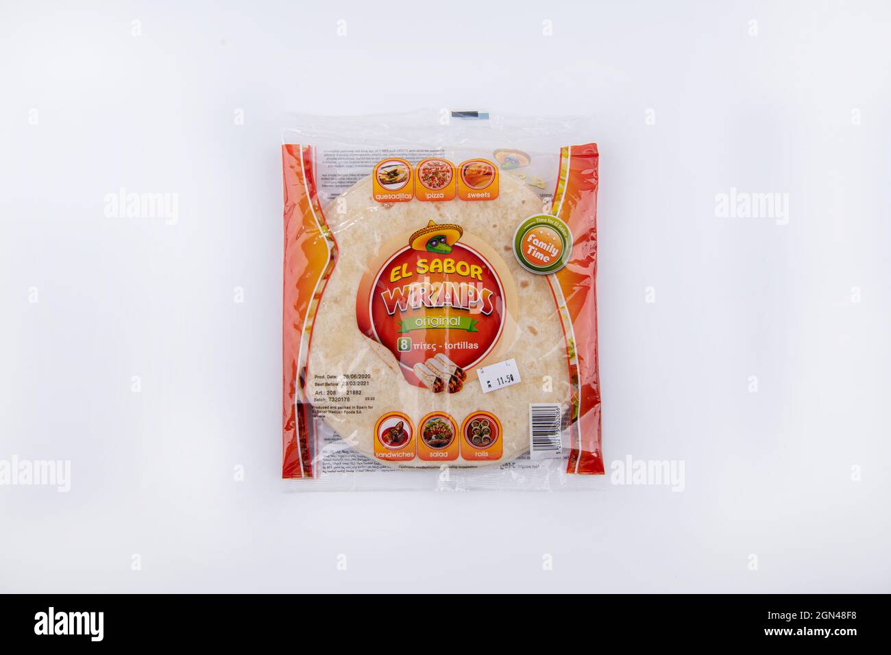 el sabor wraps tortillas pack on white background Stock Photo