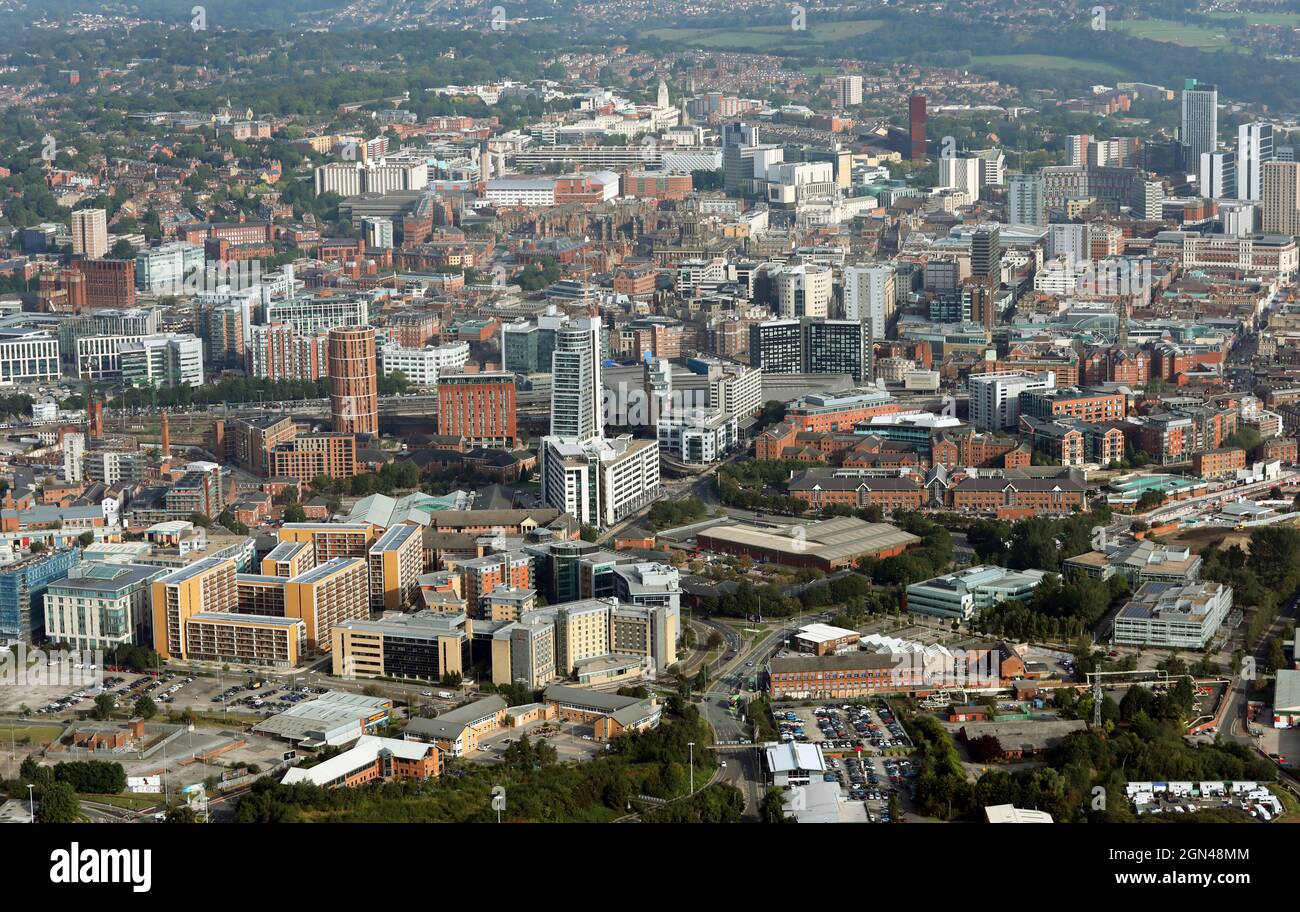 aerial view of Leeds city skyline from the south Stock Photo