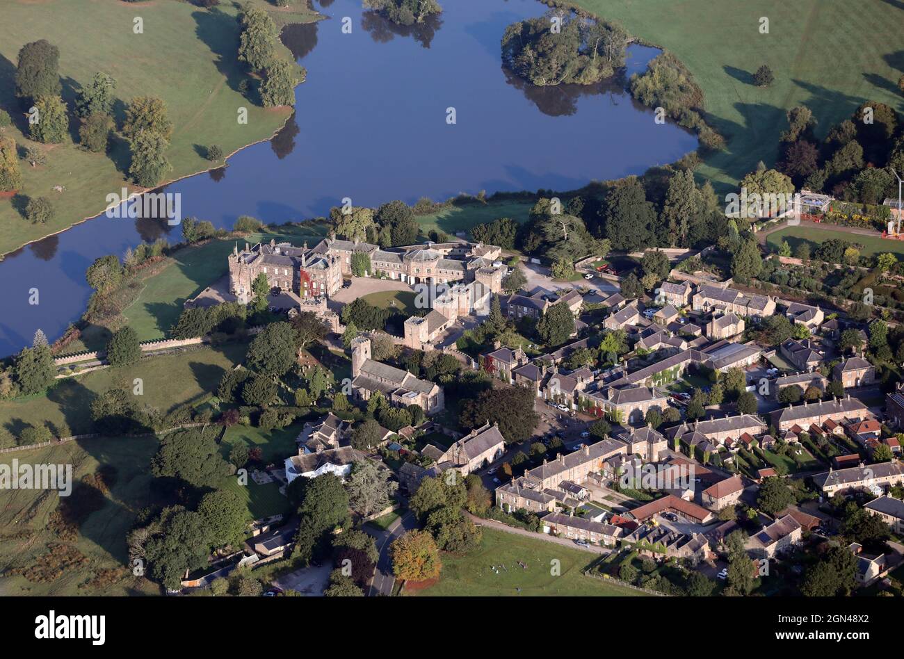 aerial view of Ripley village near Harrogate, North Yorkshire Stock