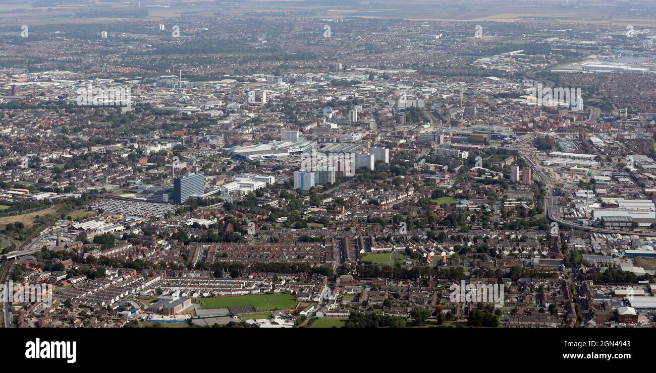 aerial view of the Hull city centre skyline Stock Photo