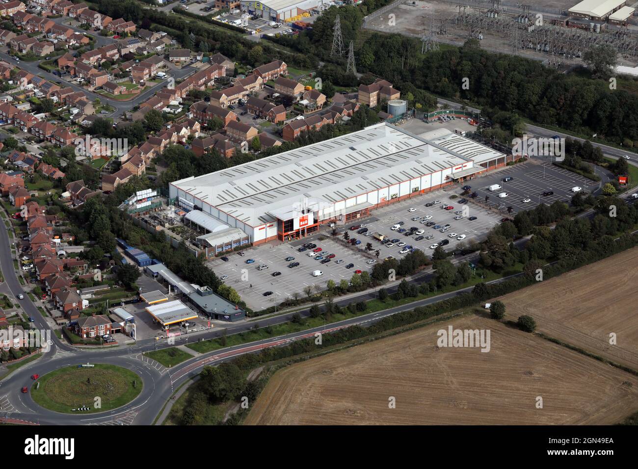 aerial view of B&Q superstore on the east side of York Stock Photo