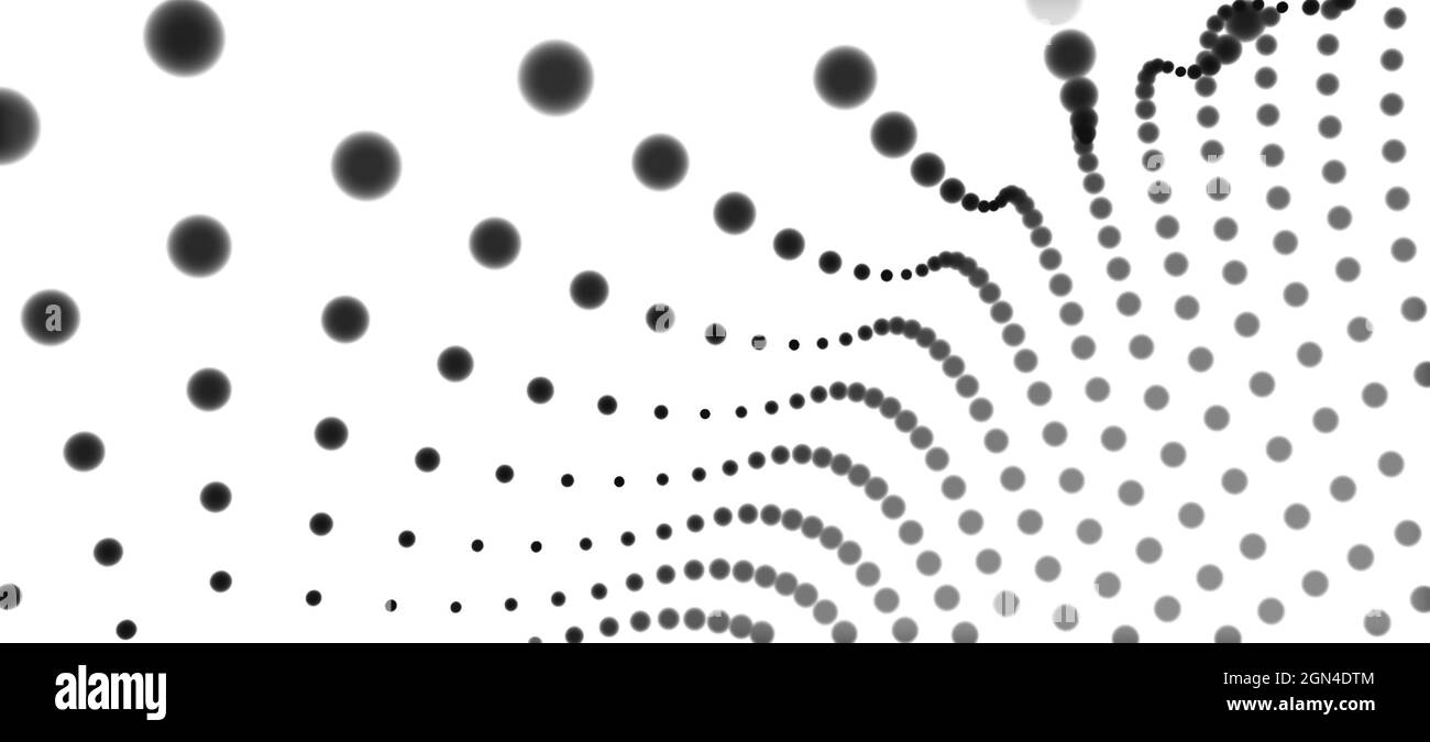 Abstract background with lines of black dots or particles as waves on ...