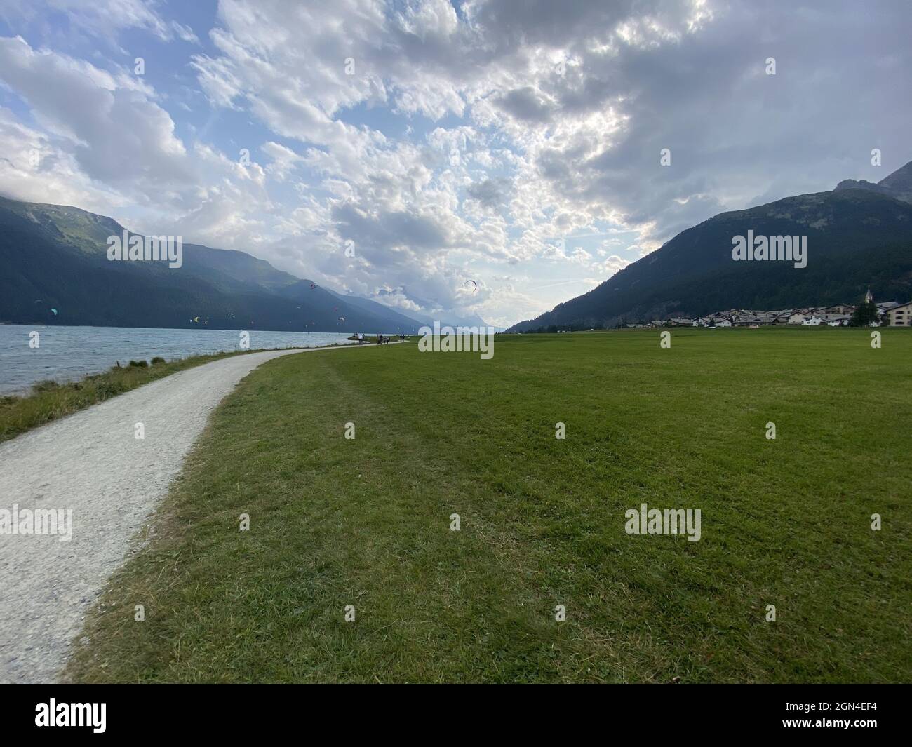 Beathtaking view of a lake in the mountain landscape under a cloudy sky Stock Photo