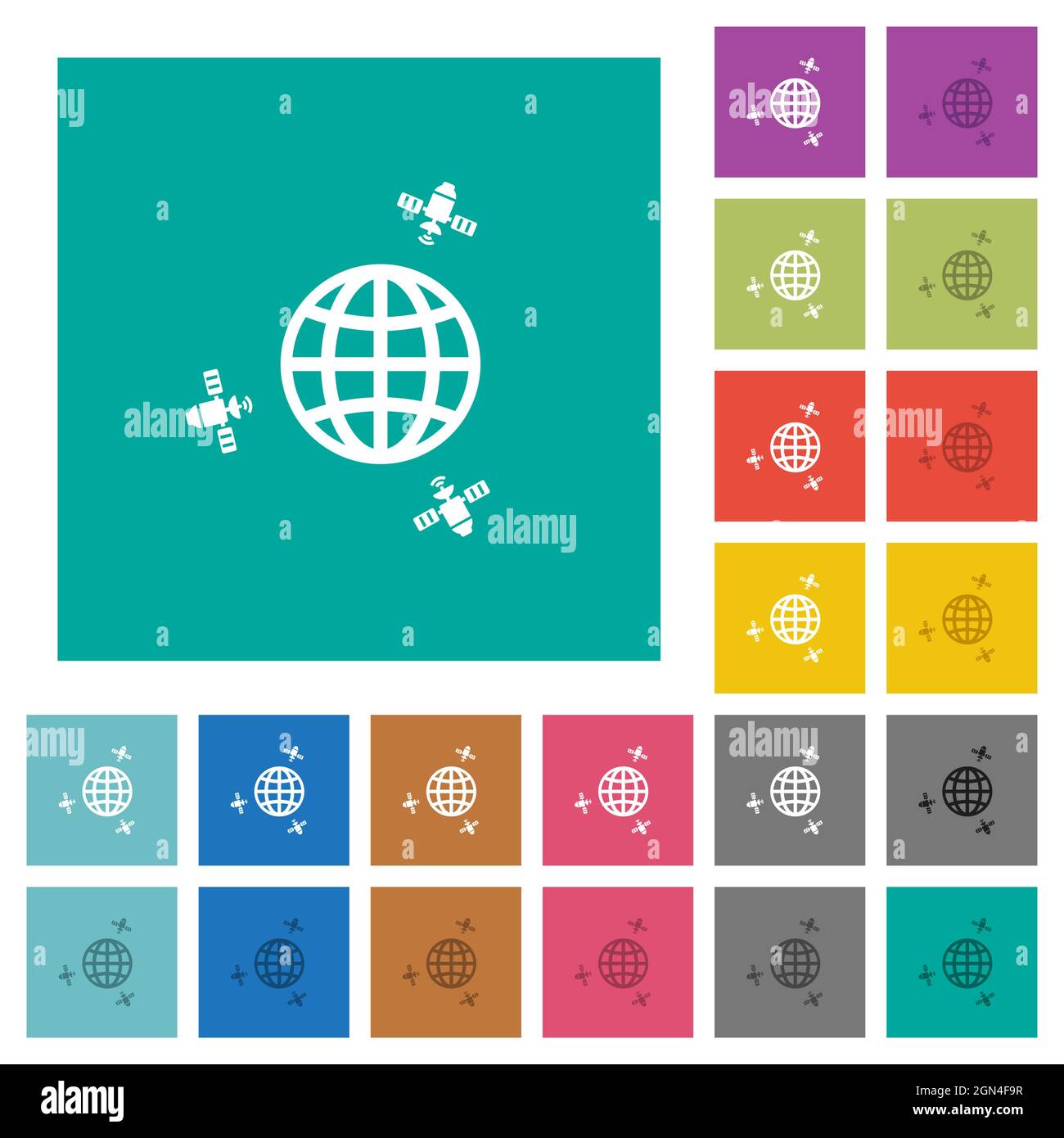 Satellite communication multi colored flat icons on plain square ...