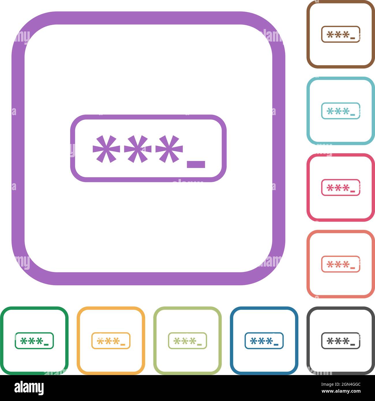 PIN code outline simple icons in color rounded square frames on white background Stock Vector