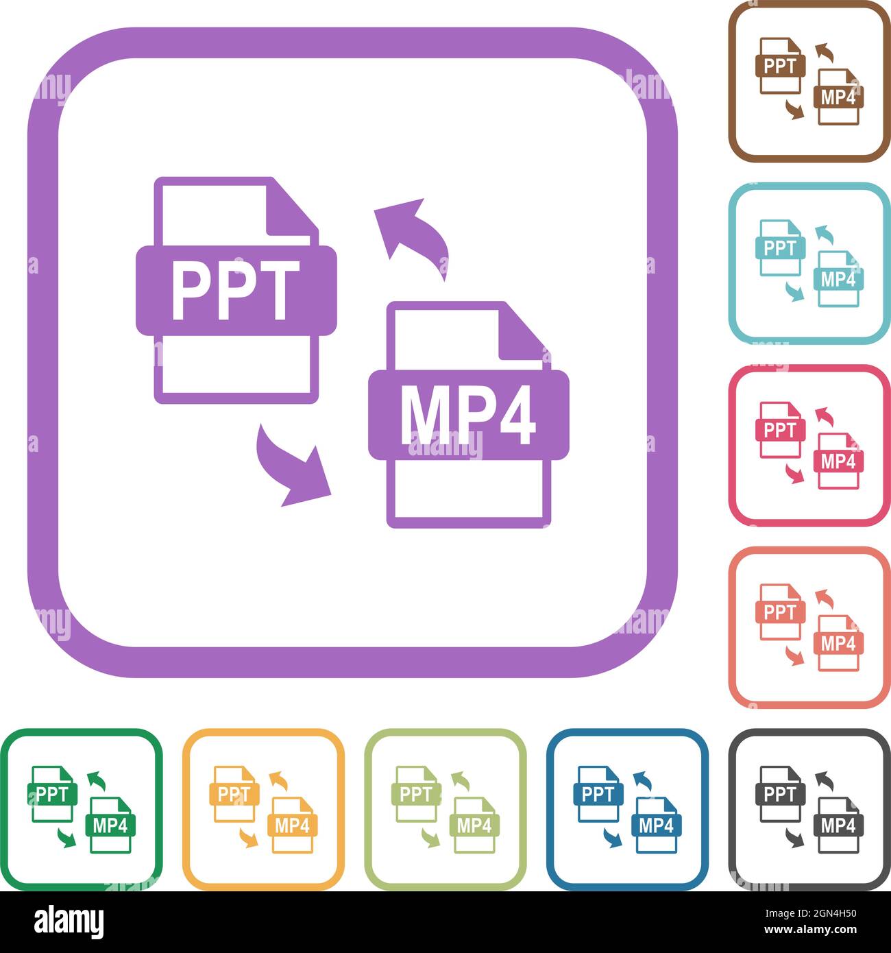 PPT MP4 file conversion simple icons in color rounded square frames on ...