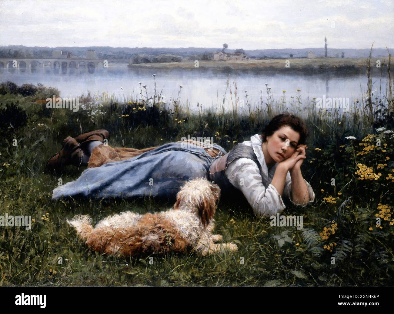 Reverie by Daniel Ridgway Knight (1838-1924), oil on canvas, 1866 Stock Photo