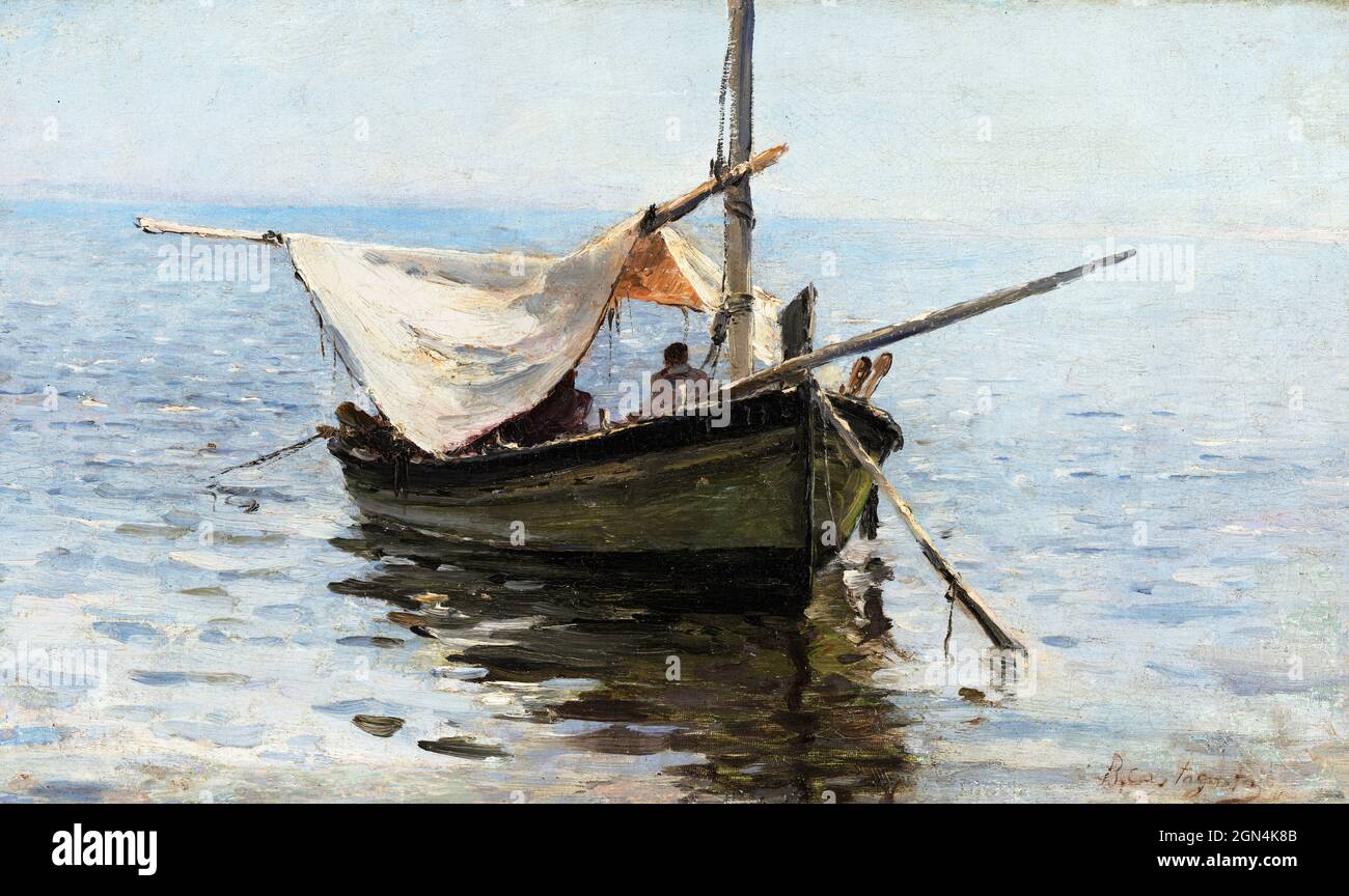 Fishing boat moored in Toulon by the Italo-Brazilian artist, Giovanni Battista Castagneto (1851-1900), oil on canvas, 1892 Stock Photo