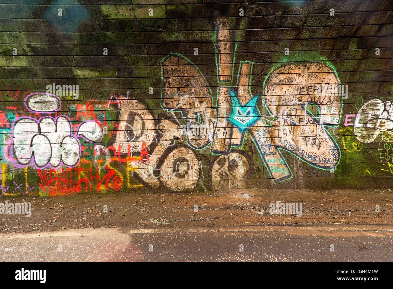 Graffiti art work in the Innocent Railway Tunnel in Edinburgh Stock