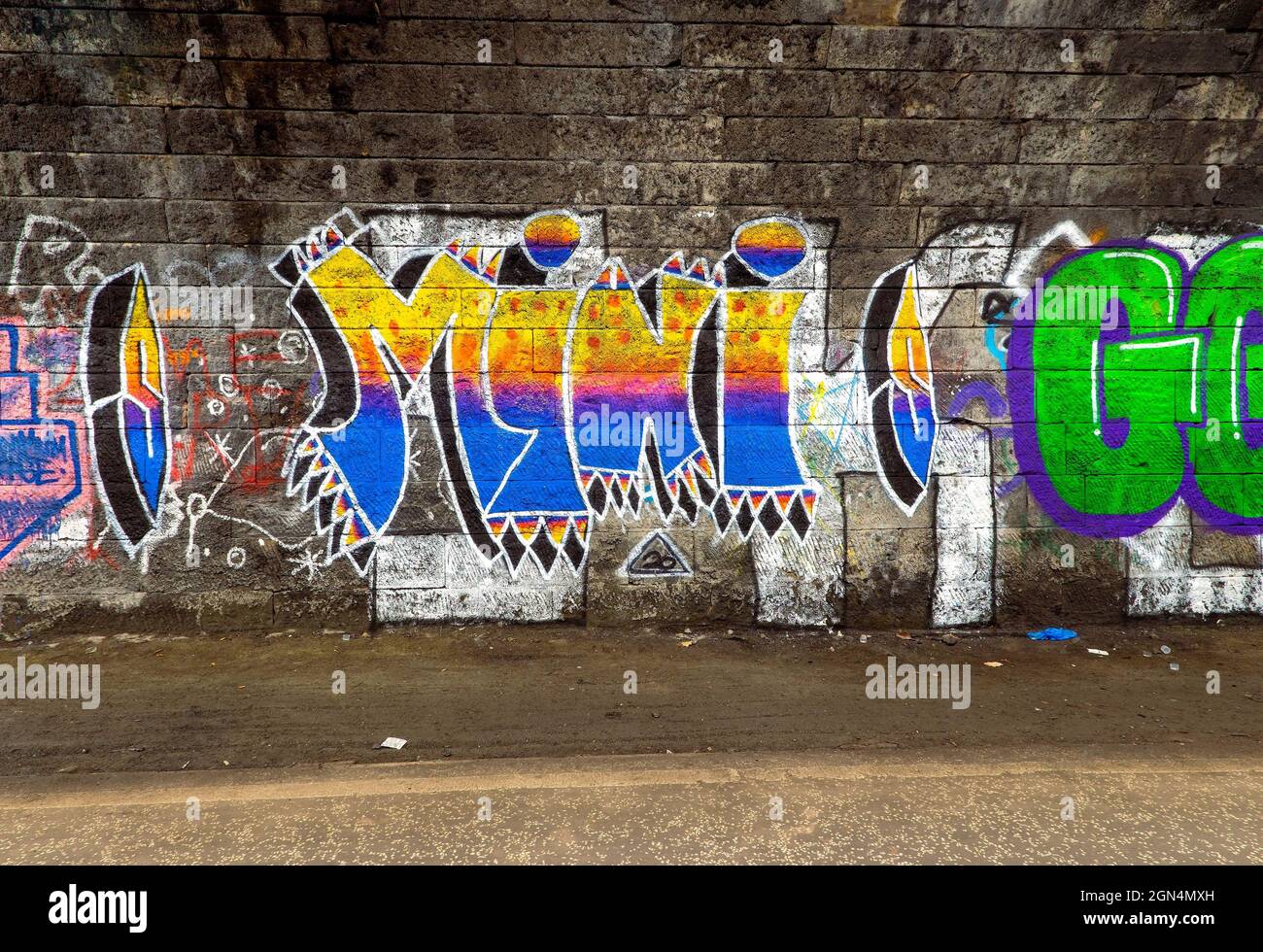 Graffiti art work in the Innocent Railway Tunnel in Edinburgh Stock