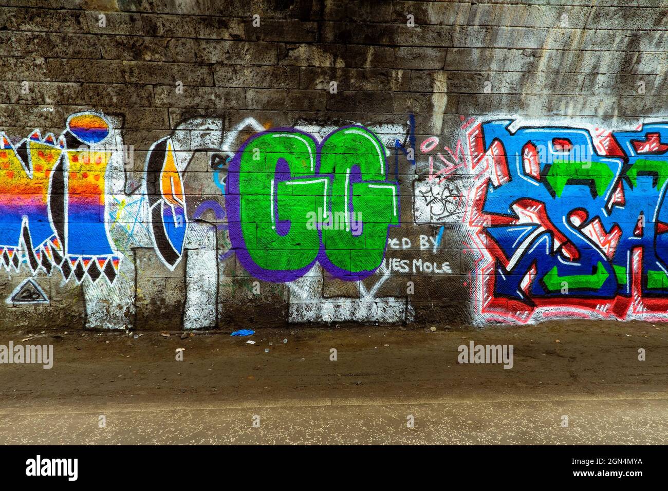 Graffiti art work in the Innocent Railway Tunnel in Edinburgh, Scotland, UK Stock Photo