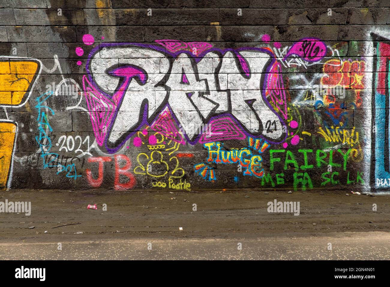 Graffiti art work in the Innocent Railway Tunnel in Edinburgh, Scotland, UK Stock Photo