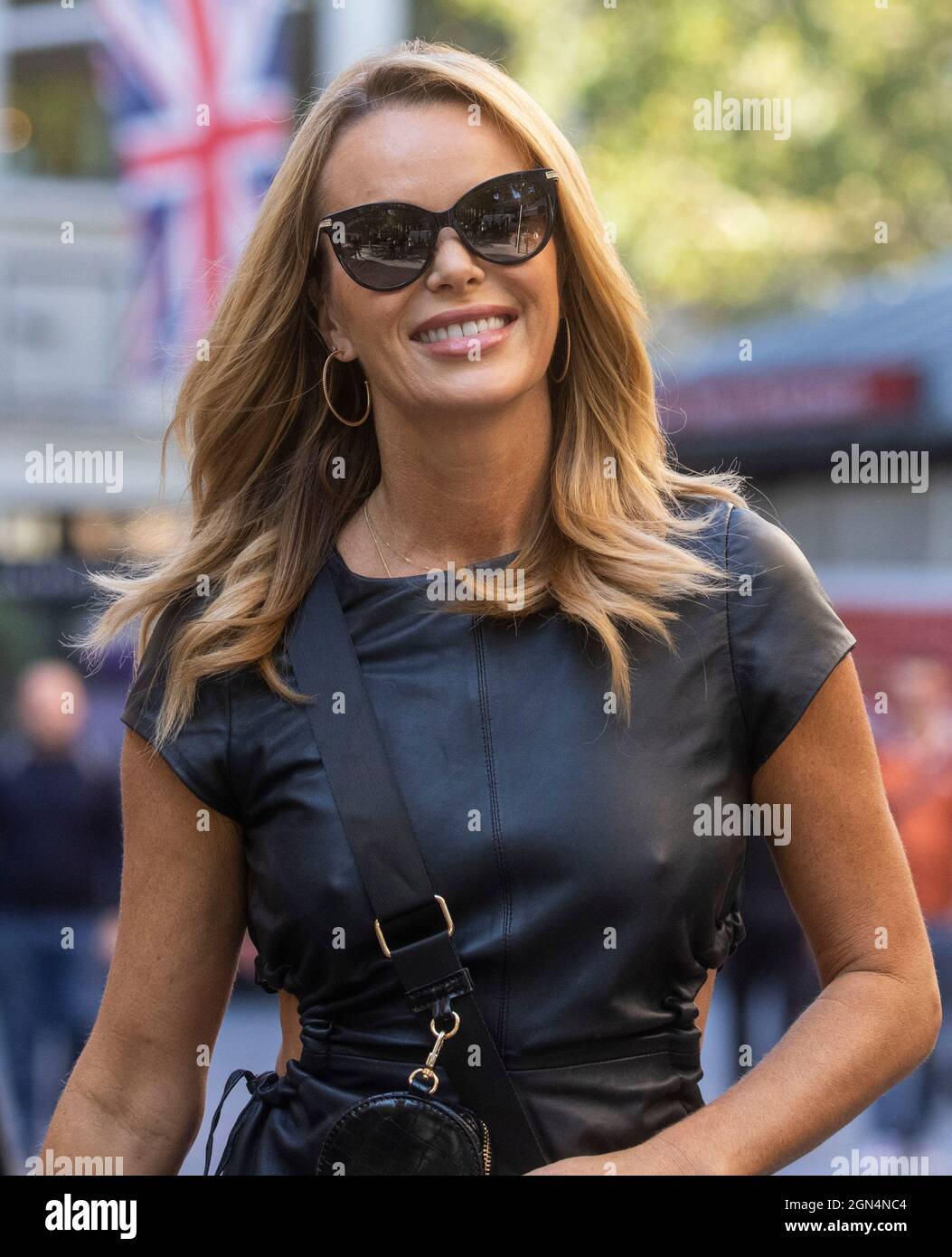 Actress and television presenter, Amanda Holden, leaves the offices of Global Radio after presenting her show on Heart. Stock Photo