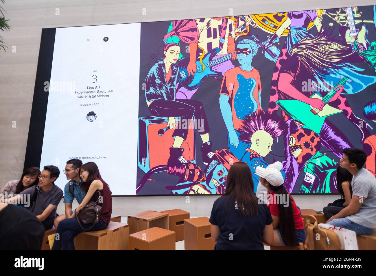SINGAPORE - MAY 28, 2017: Advertisement inside the new Apple Store at Orchard Road on May 28, 2017 Stock Photo