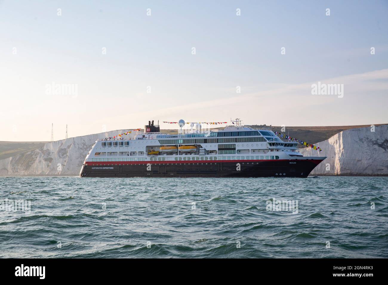 EDITORIAL USE ONLY General views of MS Maud embarking on her inaugural  sailing from the Port of Dover, as Hurtigruten Expeditions launches its  first ever UK to Norway route. Picture date: Wednesday