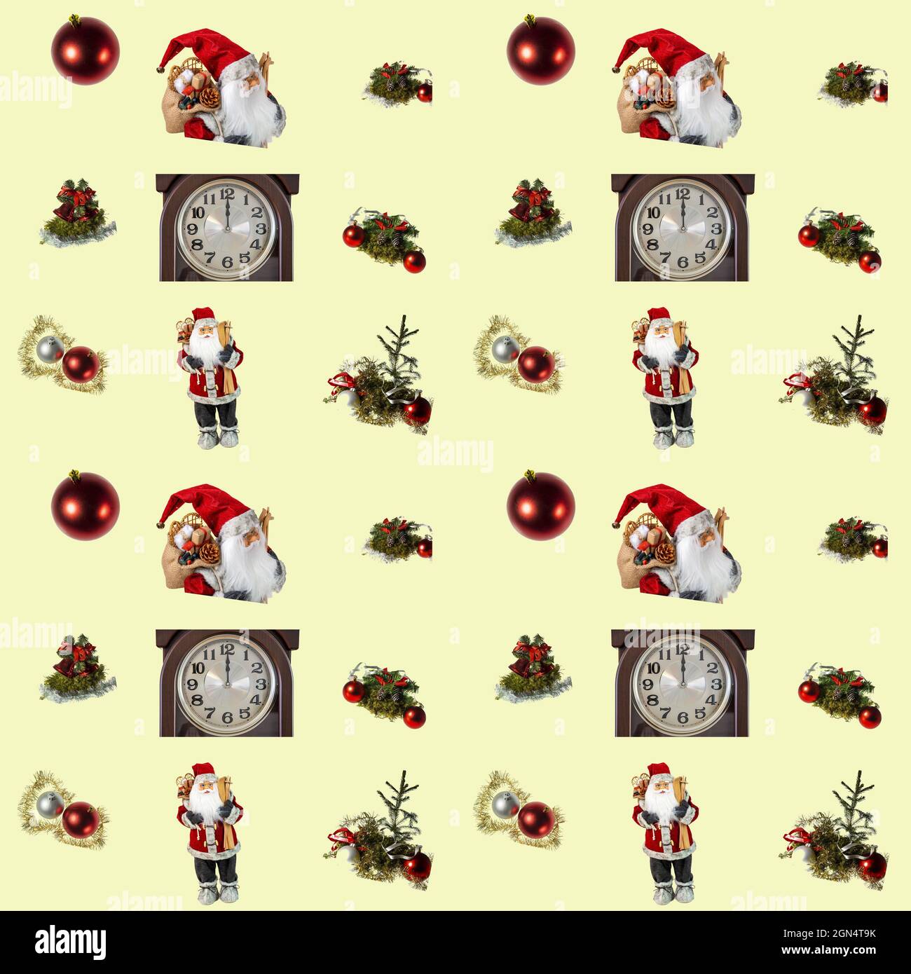 View pattern of Christmas decoration isolated on yellow background ...