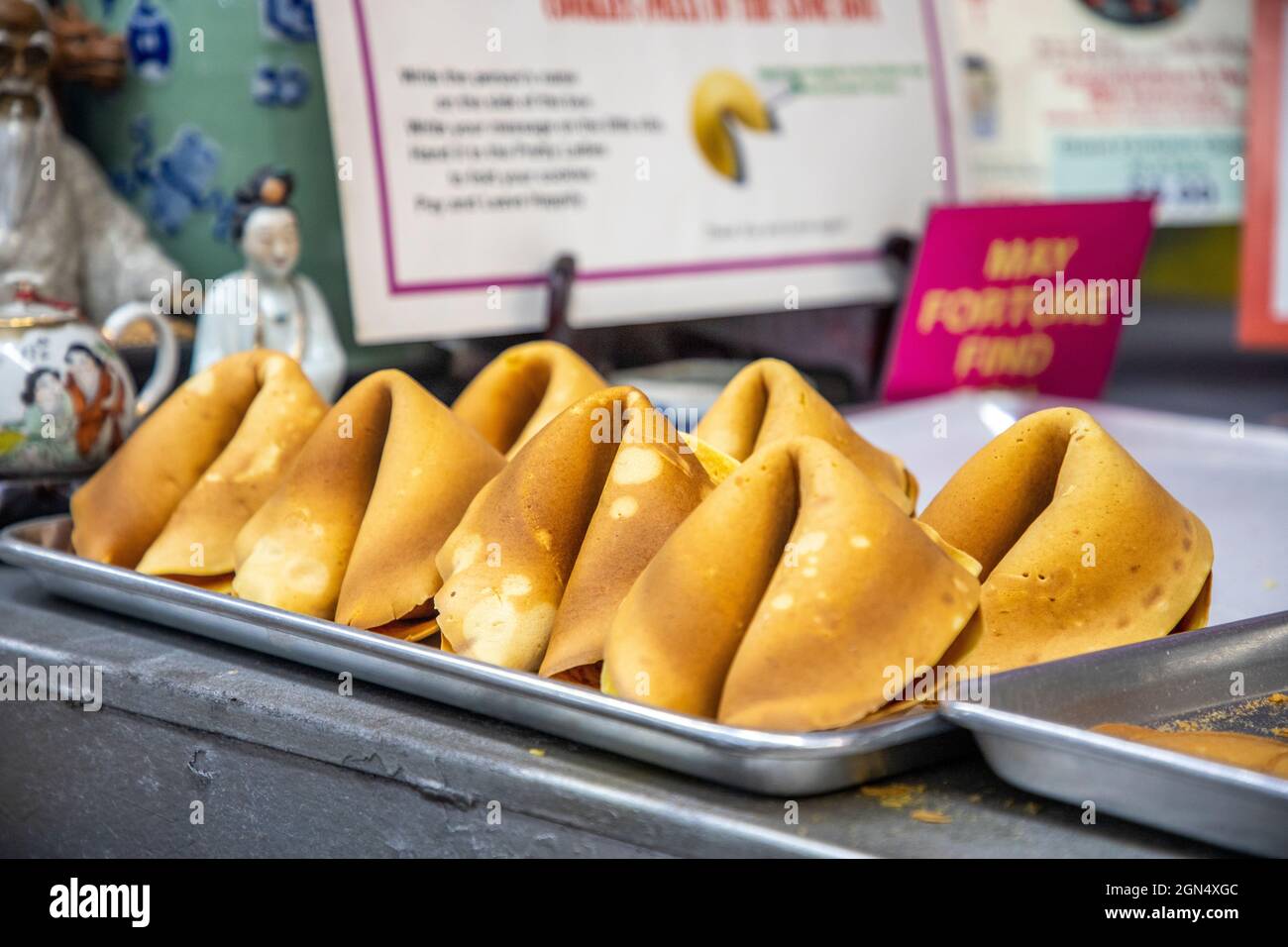 Exploring Chinatown in San Francisco, California. Giant fortune cookies