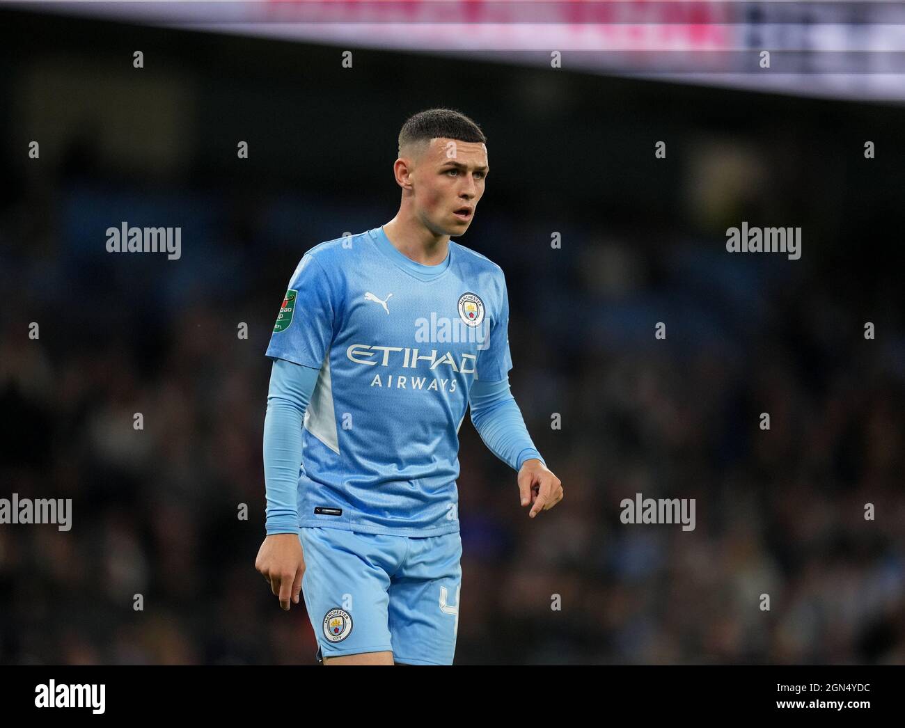 Manchester, UK. 21st Sep, 2021. Phil Foden of Man City during the Carabao Cup match between Manchester City and Wycombe Wanderers at the Etihad Stadium, Manchester, England on 21 September 2021. Photo by Andy Rowland. Credit: PRiME Media Images/Alamy Live News Stock Photo