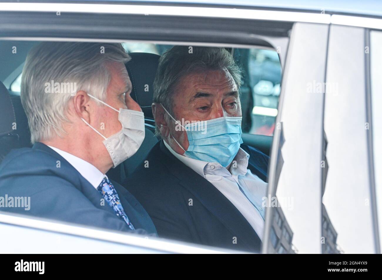 King Philippe - Filip and Former Belgian cyclist Eddy Merckx pictured at a royal visit of the king during the team time trial mixed relay 44,5km from Stock Photo