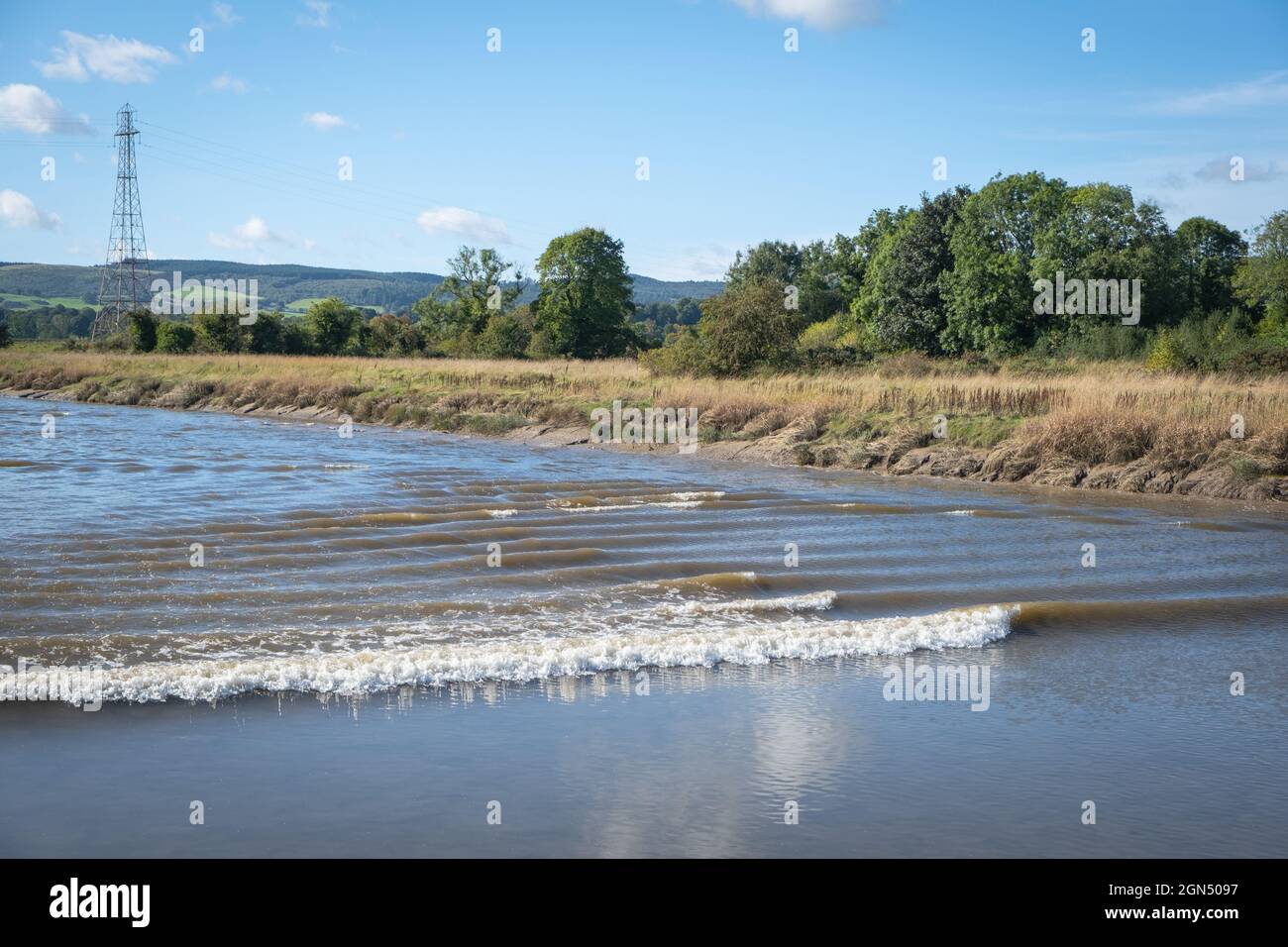 Tidal bore at Kingholm Quay, Dumfries and Galloway, Scotland, September 2021. Stock Photo