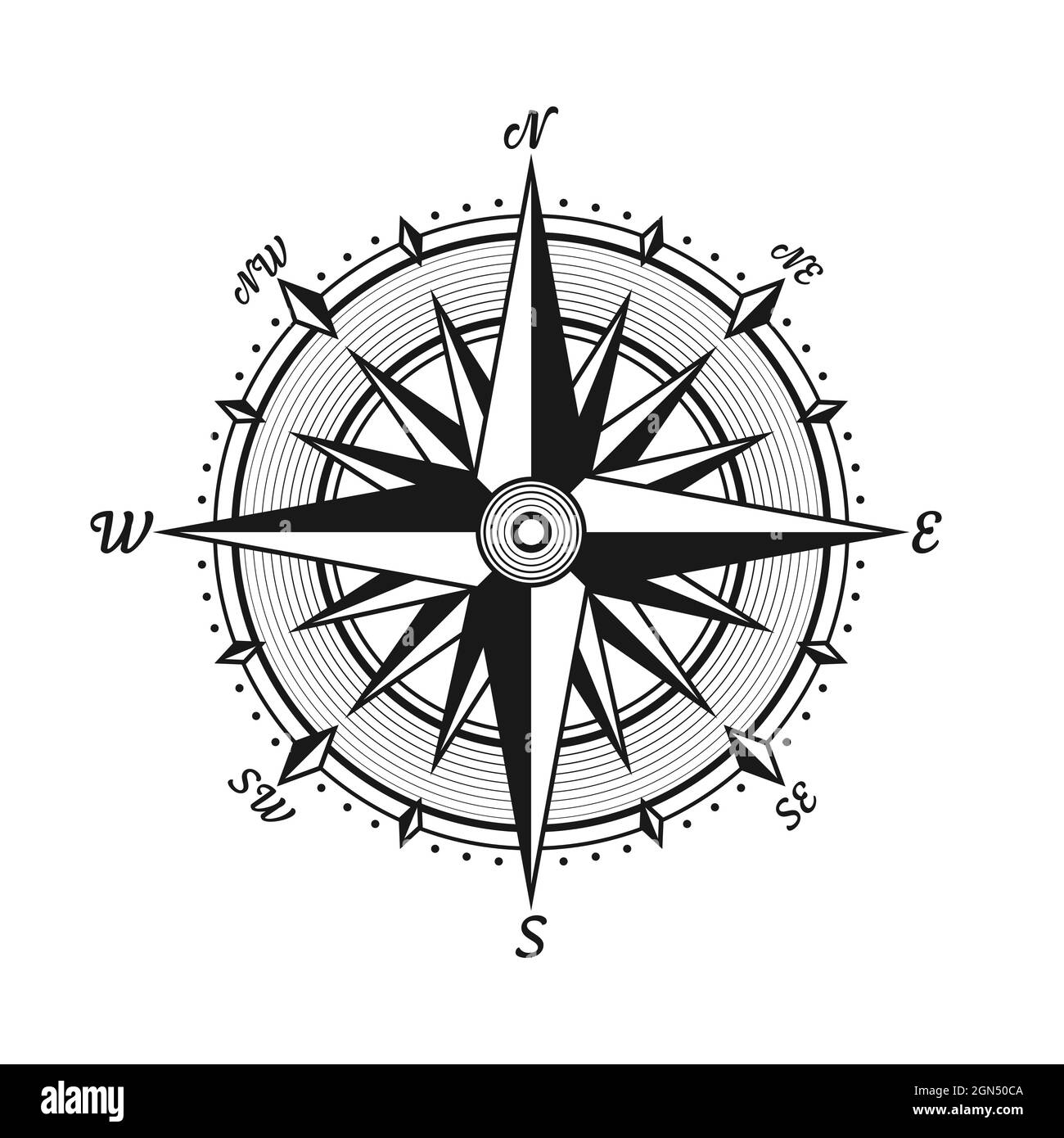 Compass Rose Four Cardinal Directions North East South West White