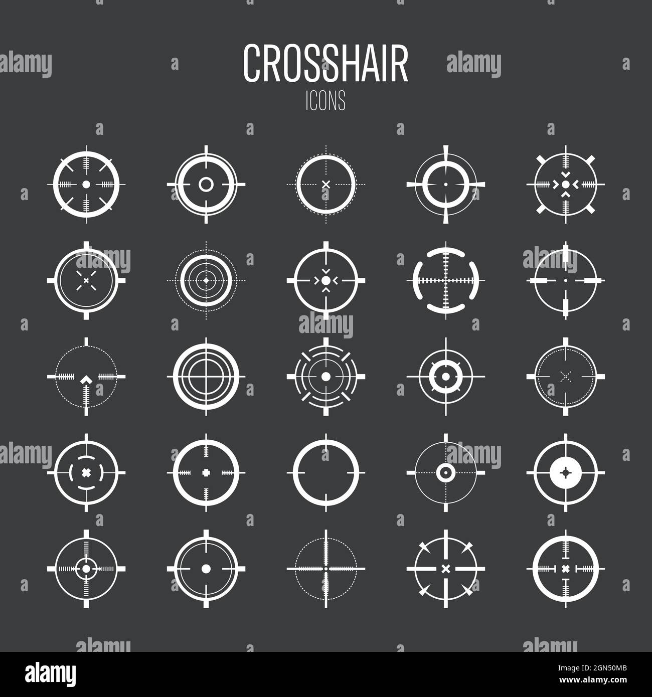 Crosshair, gun sight vector icons. Bullseye, target or aim symbol