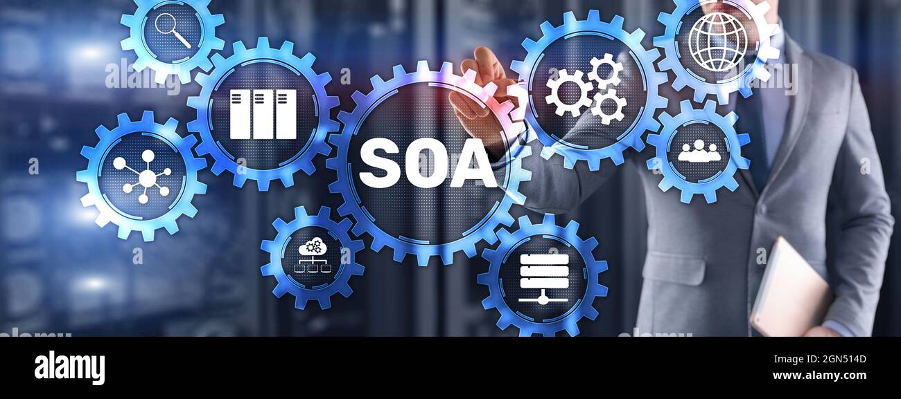 SOA. Service Oriented Architecture under principle of service encapsulation. Stock Photo