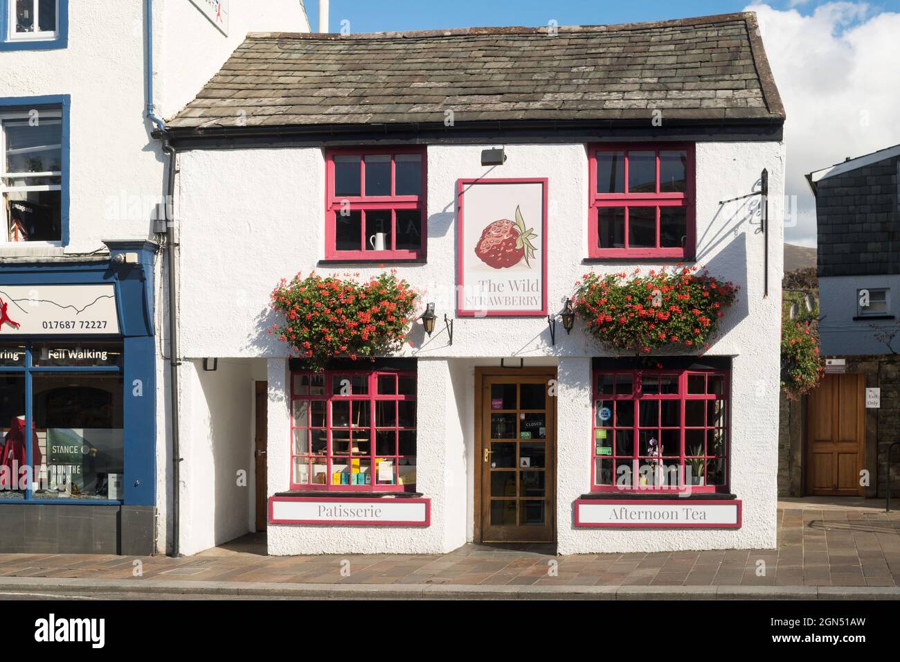 The Wild Strawberry patisserie and tea shop in Keswick, Cumbria, England, UK Stock Photo