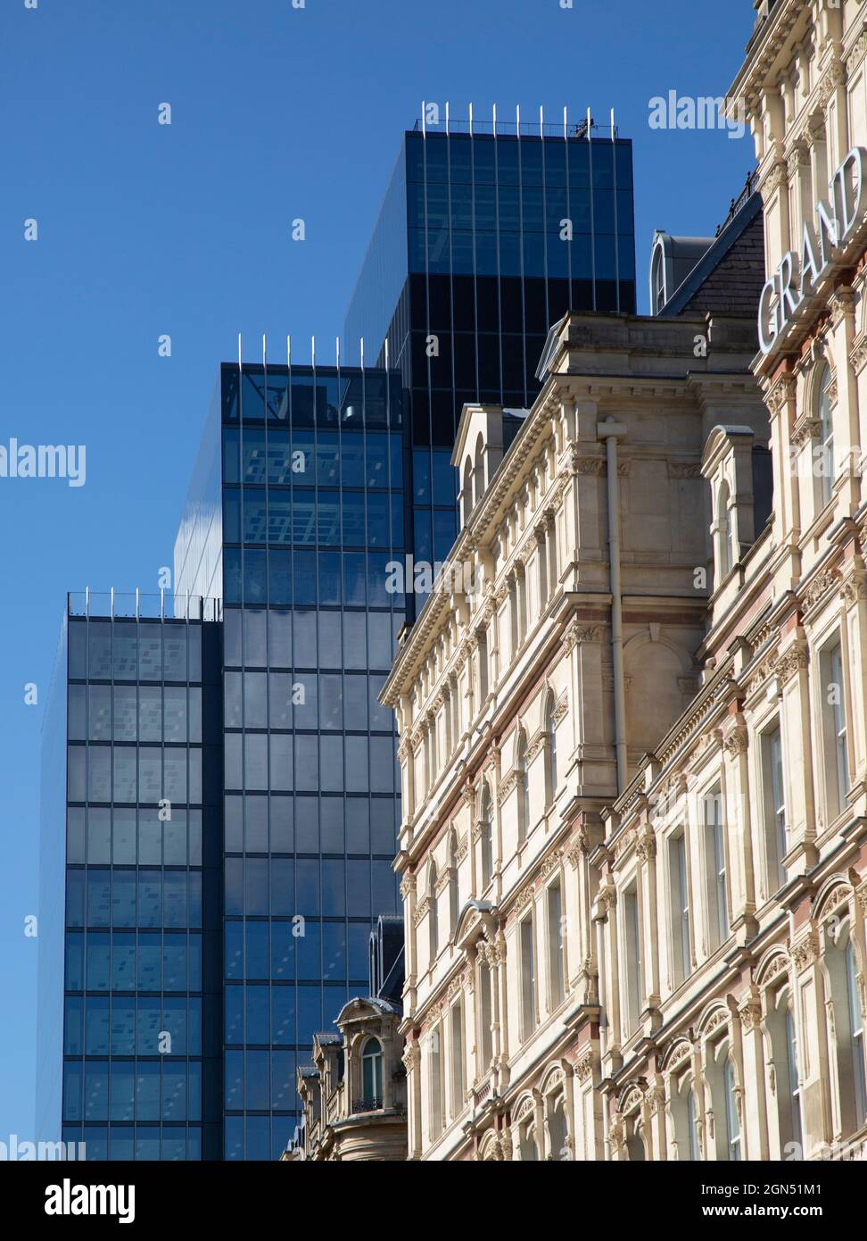 Old and new.  Classic architecture set against modern architecture in the centre of Birmingham, England. Stock Photo