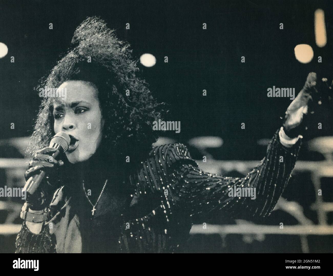 American singer Whitney Houston at a concert, 1989 Stock Photo